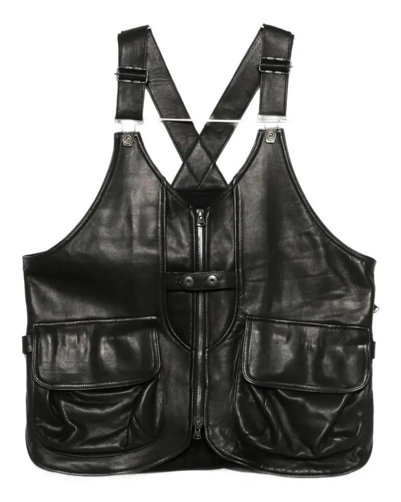 Yohji Yamamoto Lederweste mit Taschen - Schwarz Schwarz