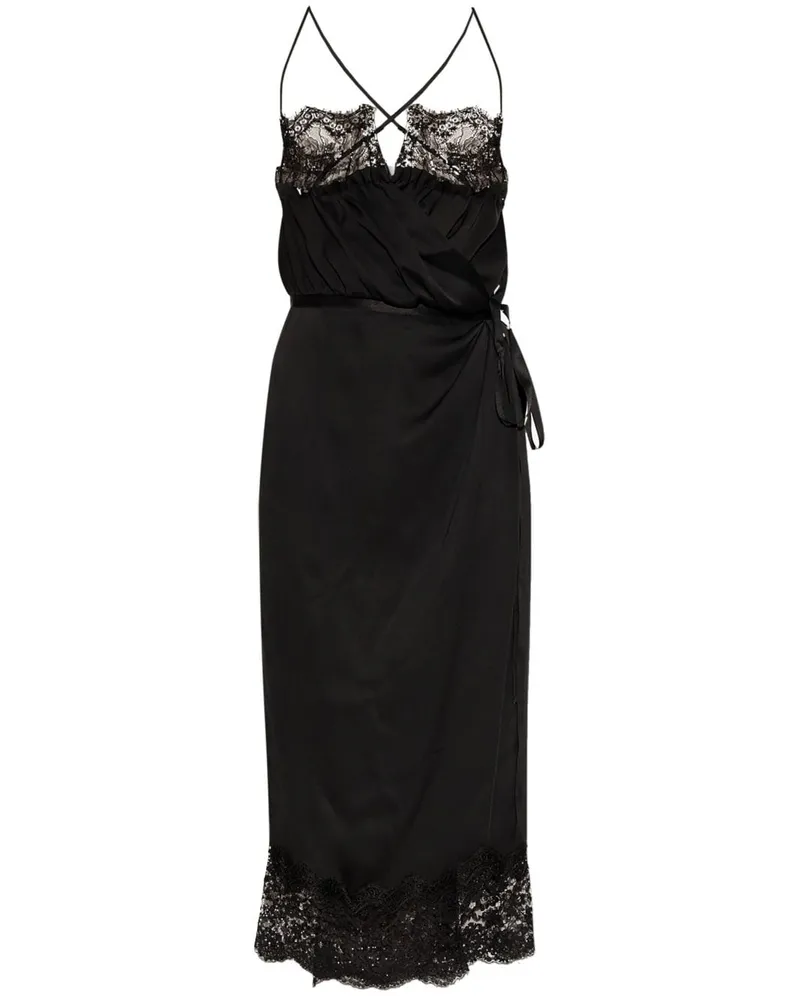 Saint Laurent Midikleid mit Spitzendetail - Schwarz Schwarz