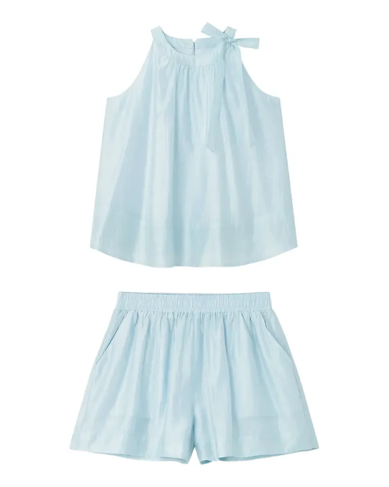 b+ab bow-detail sleeveless blouse and shorts set - Blau Blau