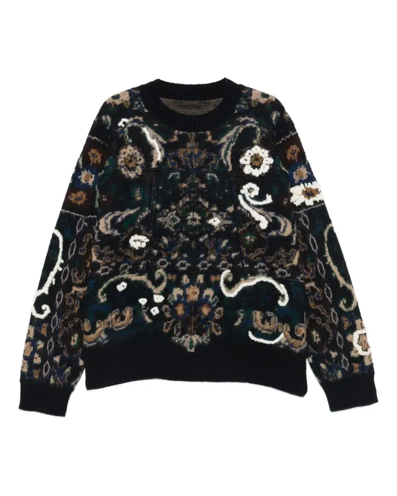 Sacai Rundhals-Pullover mit Blumenmuster - Blau Blau