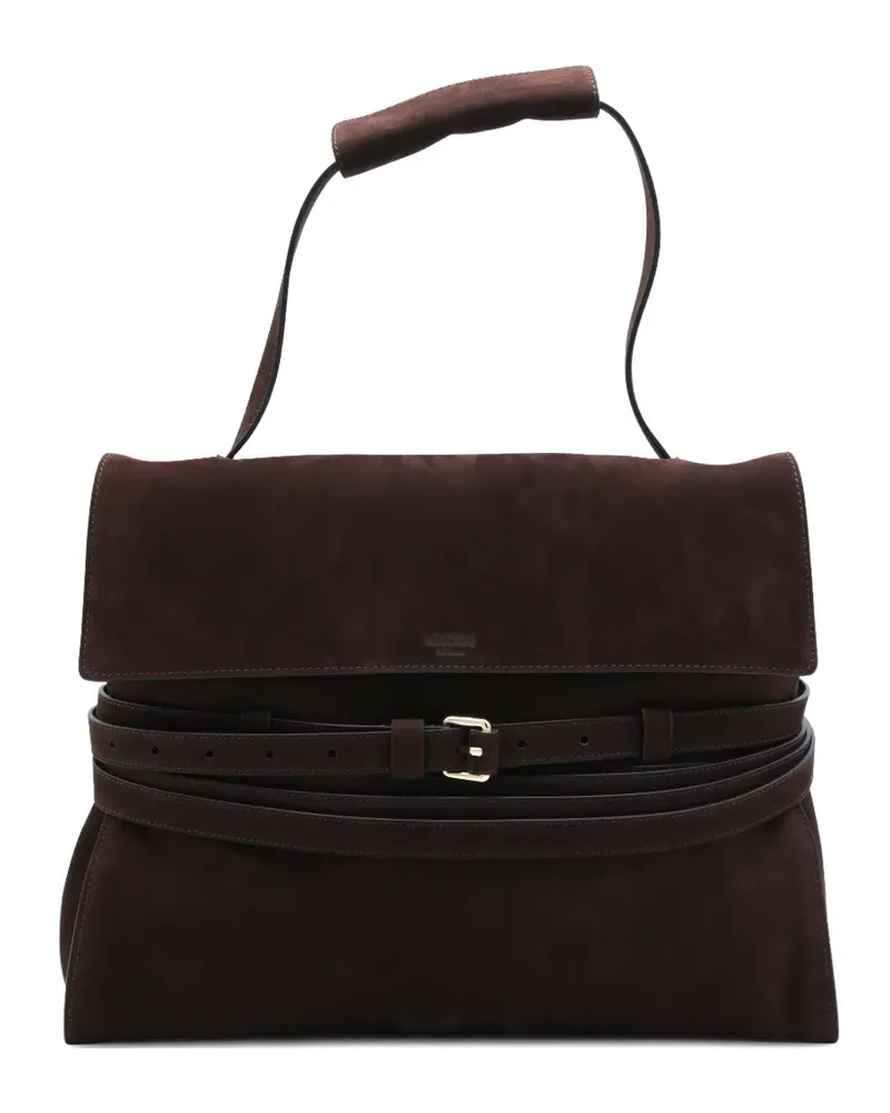 Moschino belted leather tote bag - Braun Braun