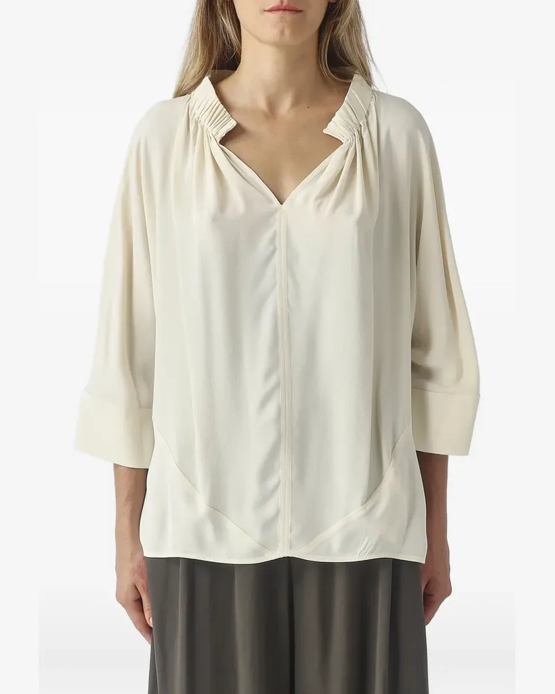 MEIMEIJ Geraffte Bluse mit V-Ausschnitt - Nude Nude