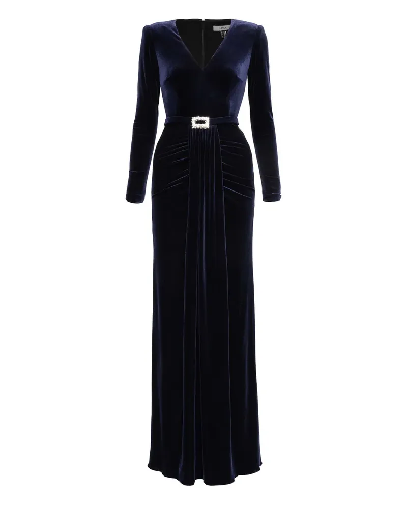 NISSA crystal-bucket velvet maxi dress - Blau Blau