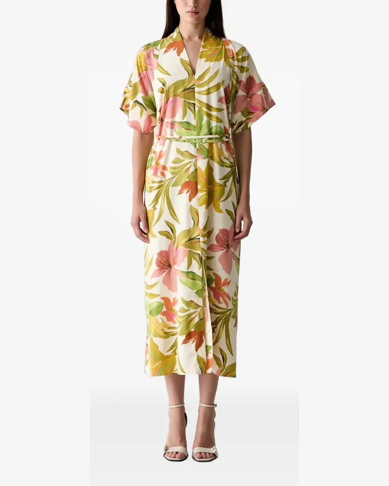 Joseph Ribkoff floral-print tie-waist midi dress - Nude Nude