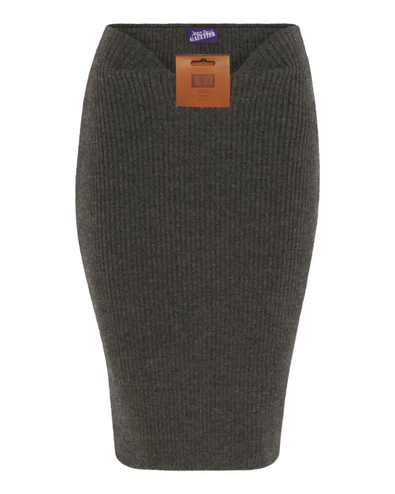 Jean Paul Gaultier Midirock aus Wollgemisch mit Rippung und Lederdetail - Grau Grau