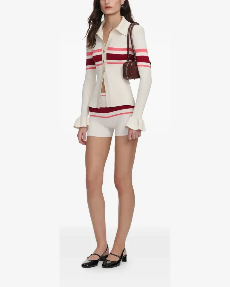 Self-Portrait striped ruffled cardigan - Nude Nude