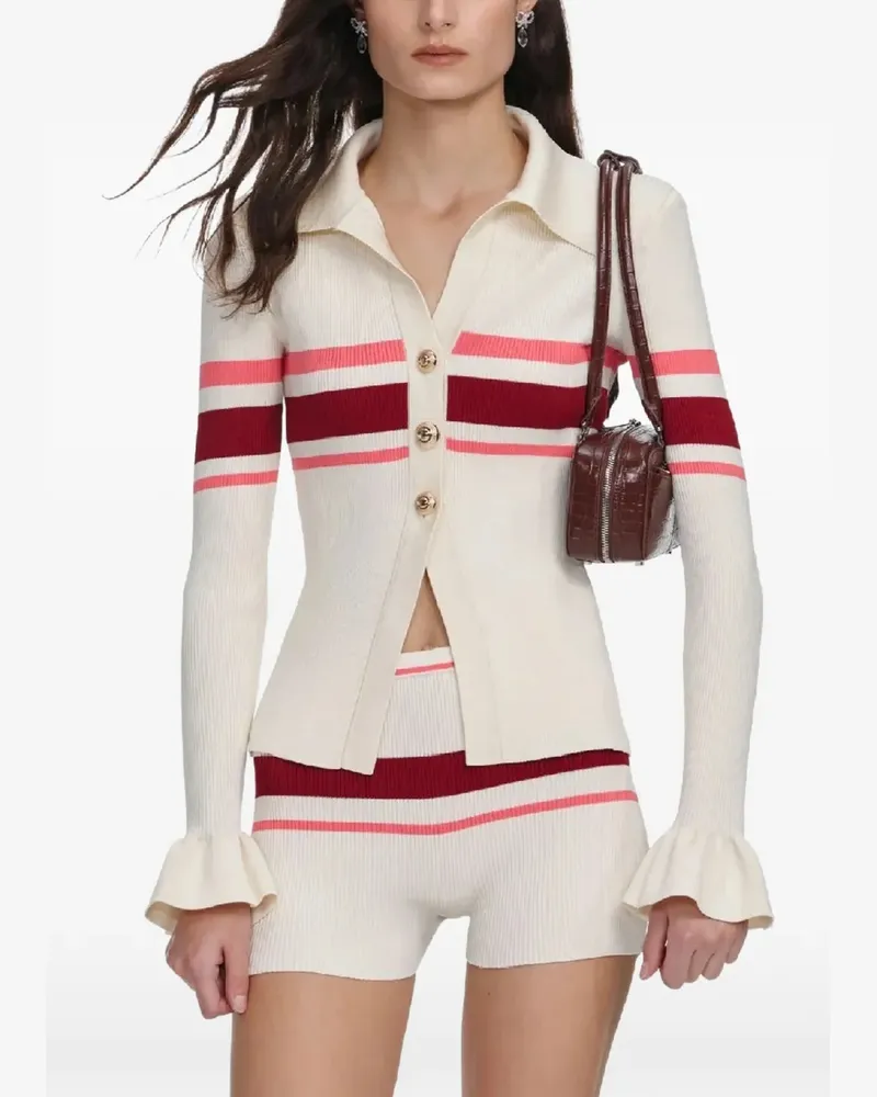 Self-Portrait striped elasticated shorts - Nude Nude