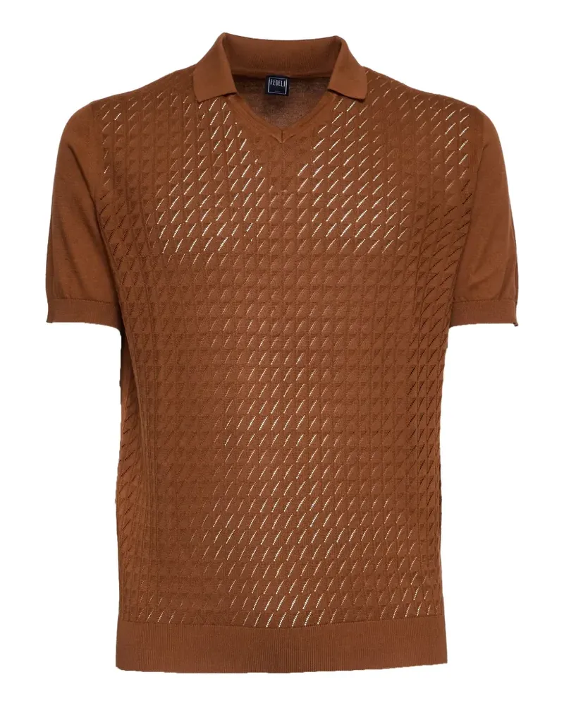 Fedeli Felipe Giza V-neck textured T-shirt - Braun Braun