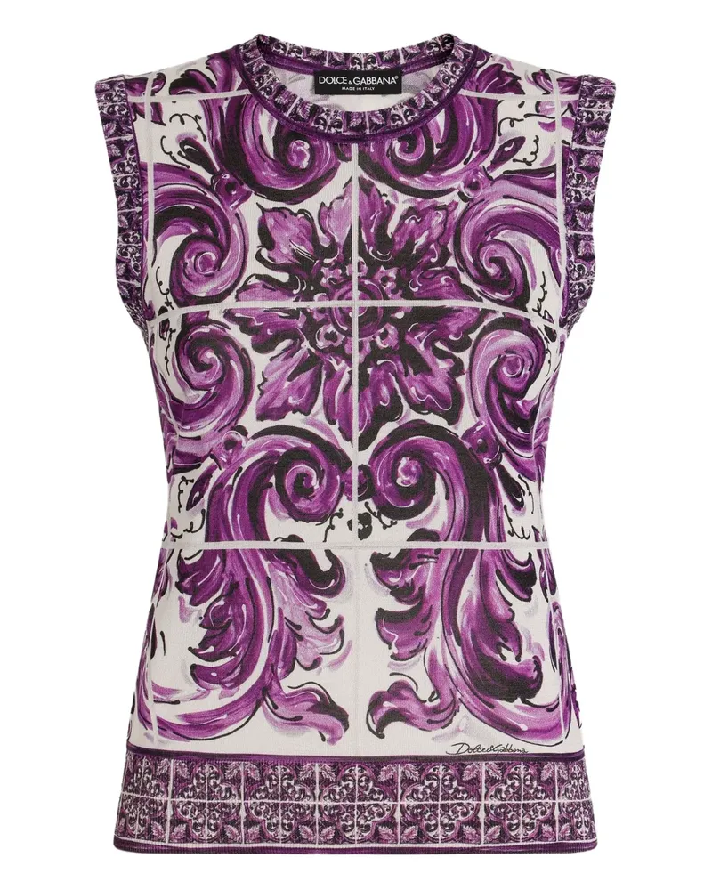 Dolce & Gabbana Seidenoberteil mit Majolica-Print - Weiß Weiß