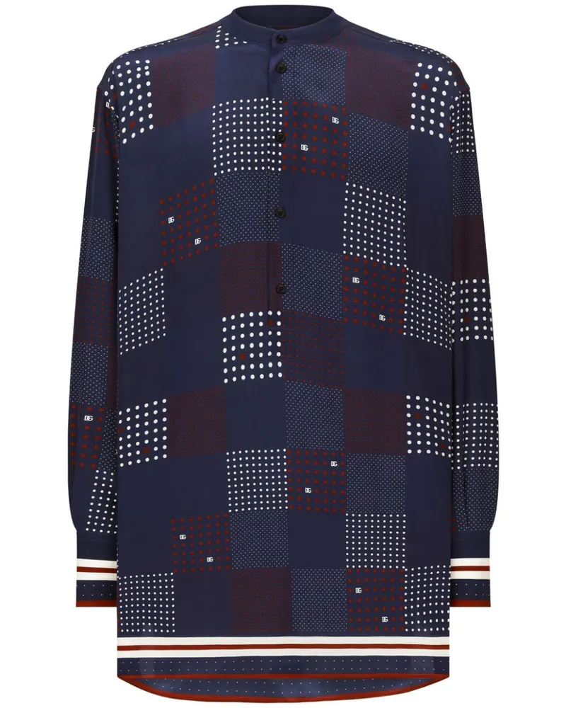 Dolce & Gabbana Seidenhemd mit geometrischem Print Blau