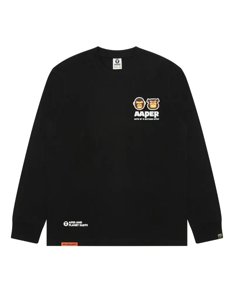 BAPE Langarmshirt mit Affenkopf-Logo - Schwarz Schwarz