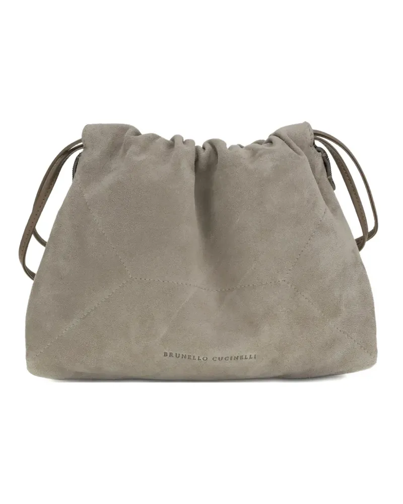 Brunello Cucinelli drawstring suede shoulder bag - Grau Grau