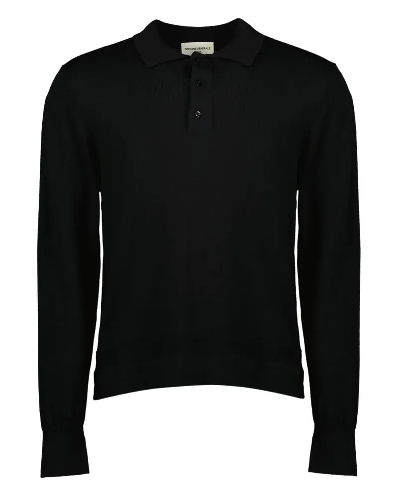 Officine Generale Langärmeliges Poloshirt - Schwarz Schwarz