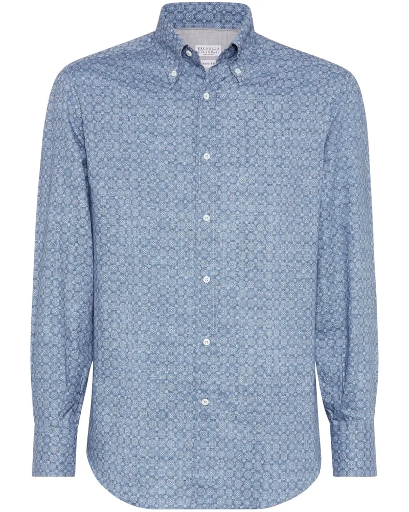 Brunello Cucinelli Gemustertes Hemd - Blau Blau