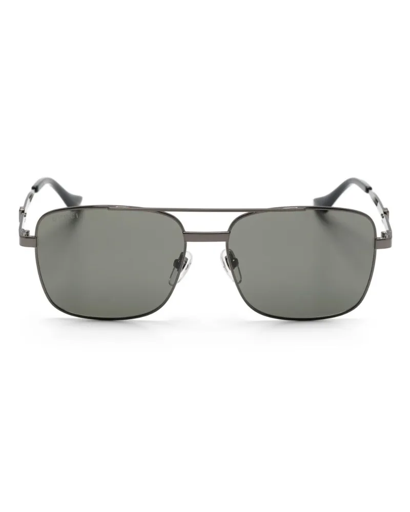 Gucci Eckige Sonnenbrille mit Web-Detail - Schwarz Schwarz