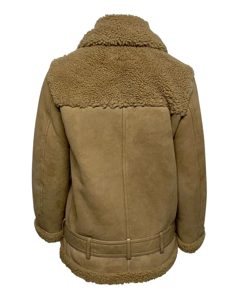 Maje zipped shearling coat - Nude Nude
