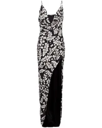 Balmain Langes Kleid mit Johannisbeeren-Print Schwarz