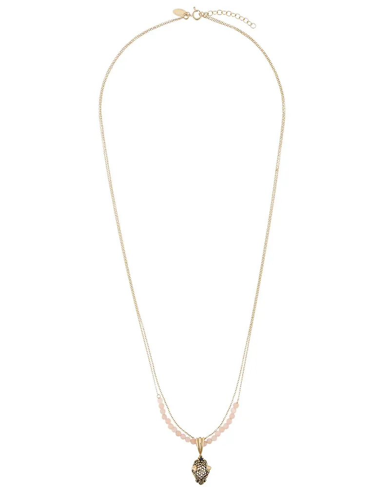 IOSSELLIANI Vergoldete 'Puro Cheetah' Sterlingsilberhalskette mit Rosenquartz und Zirkonstein - Metallic Metallic