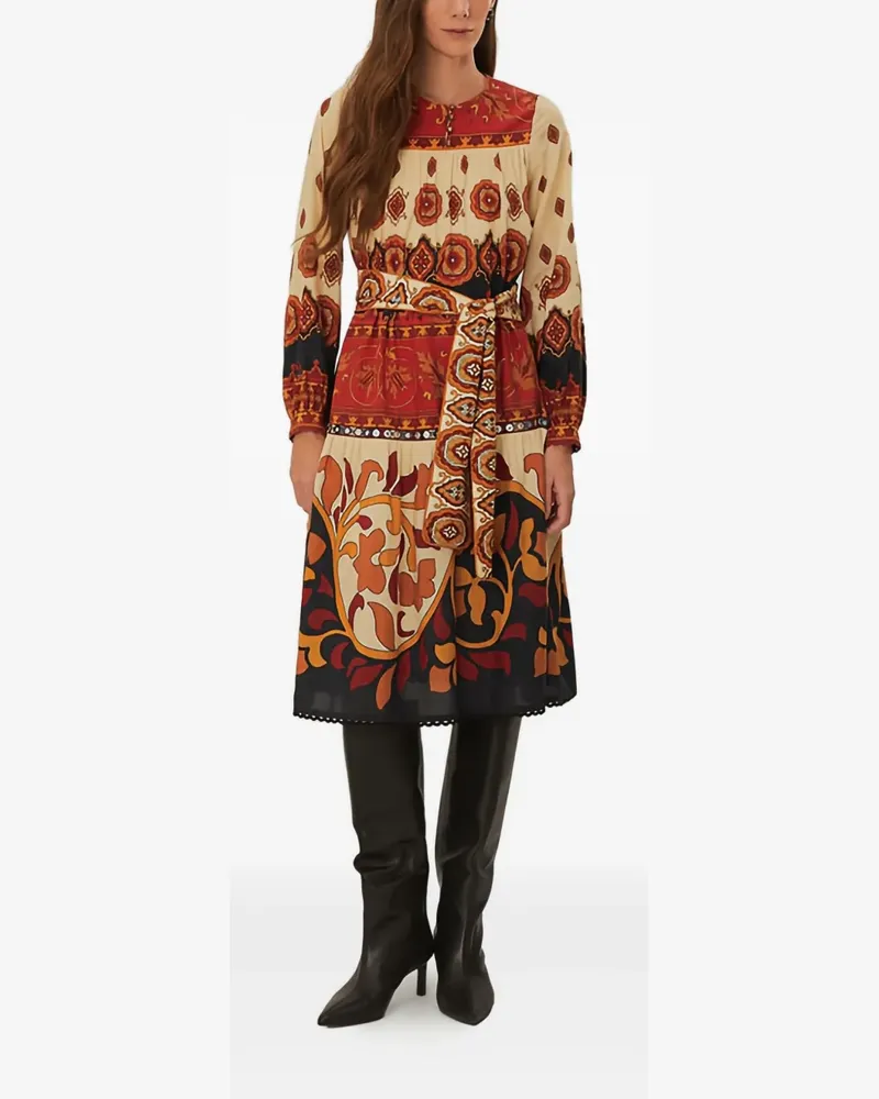 FARM Rio Ainka Tiles Kleid mit Gürtel - Rot Rot