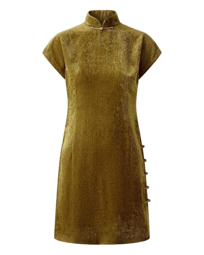 Shanghai Tang Qipao Festliches Samtkleid mit Mandarinkragen - Gold Gold