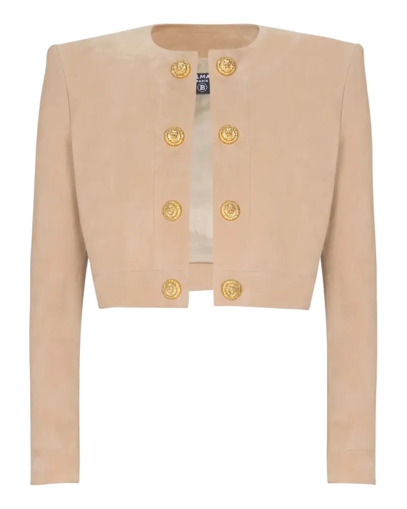 Balmain Cropped-Lederjacke - Nude Nude