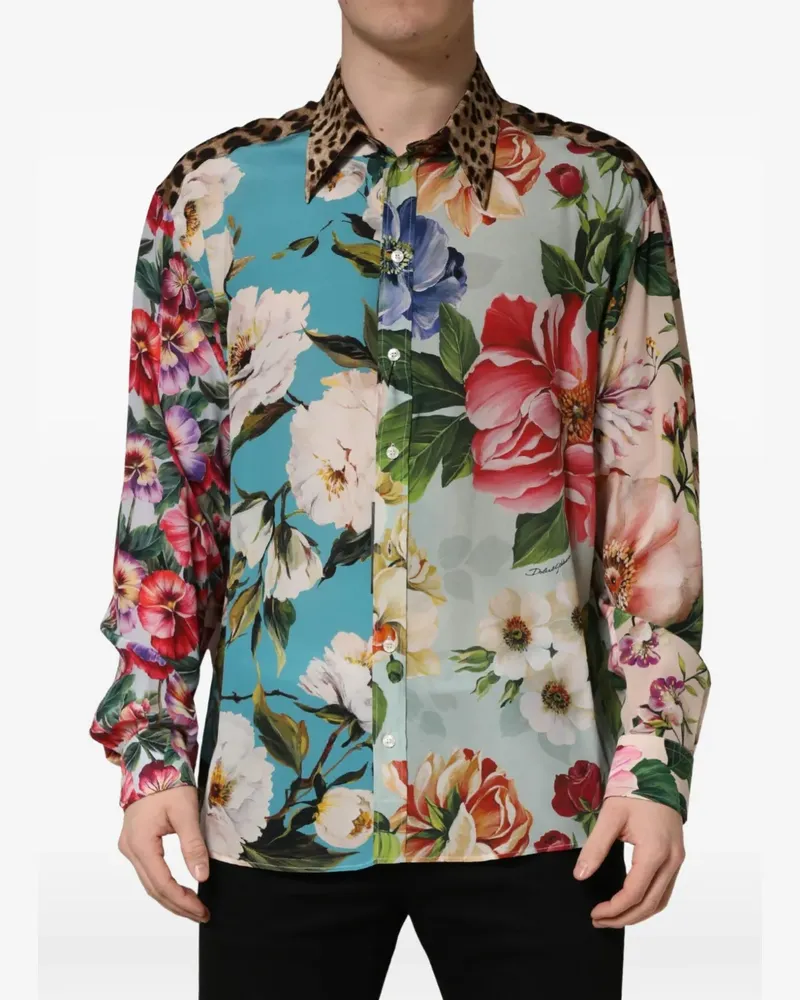 Dolce & Gabbana floral leopard-print shirt - Blau Blau