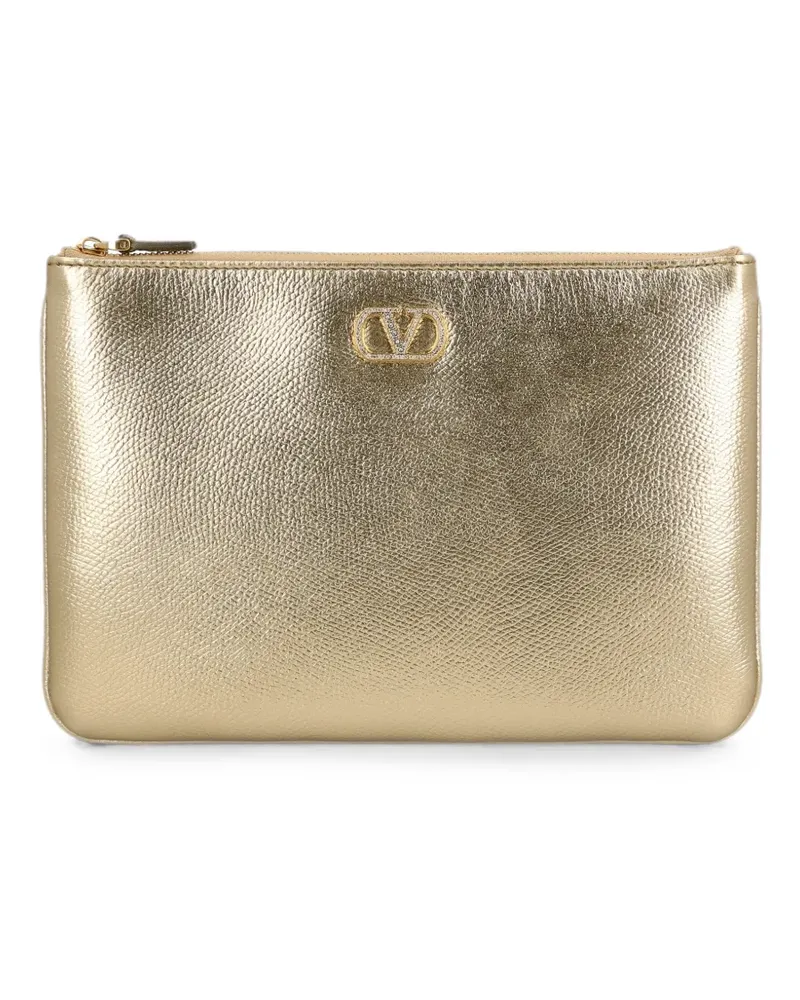 Valentino Garavani VLogo Signature leather clutch bag - Gold Gold