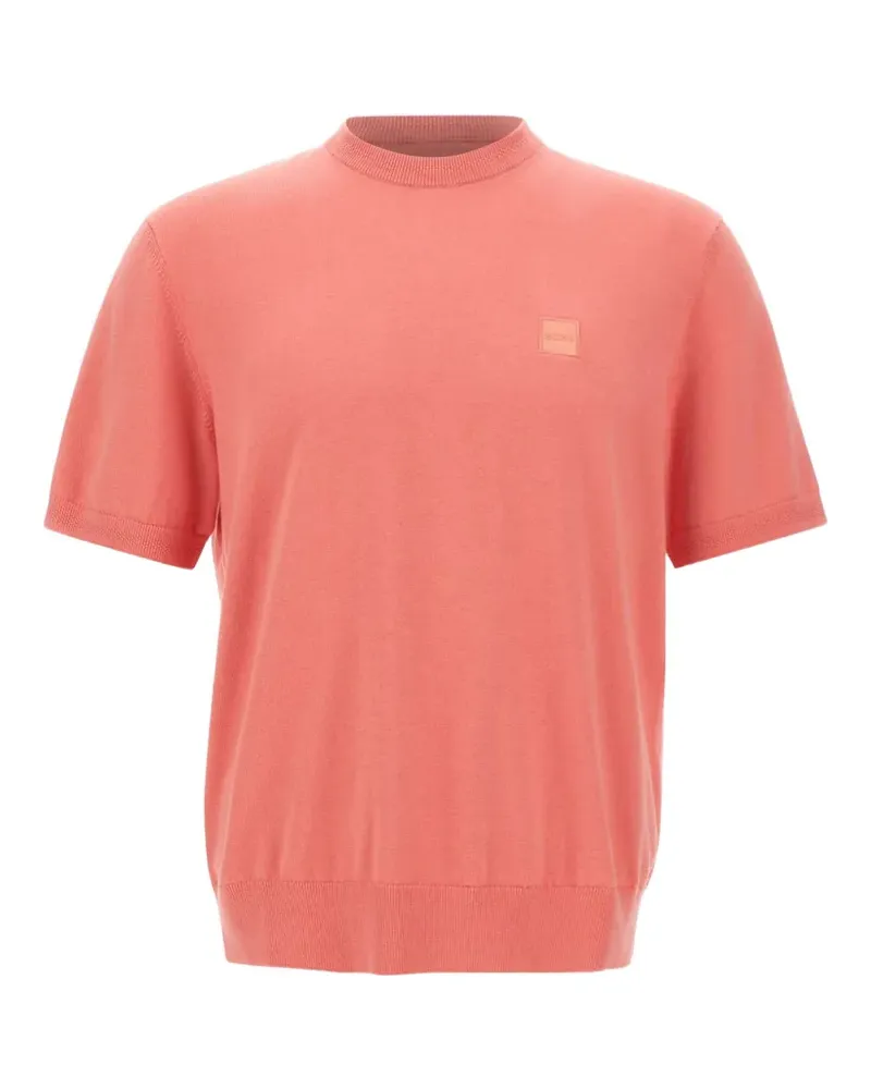 HUGO BOSS logo-patch short-sleeve sweater - Rosa Rosa