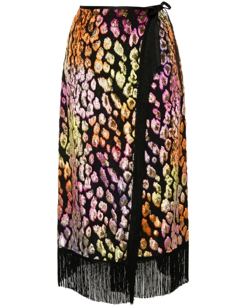 forte_forte Midirock mit Animal-Print - Schwarz Schwarz