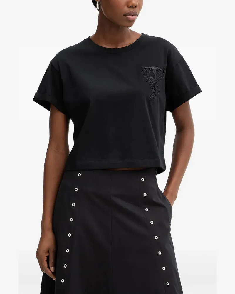Twin-Set logo-embroidered cropped T-shirt - Schwarz Schwarz