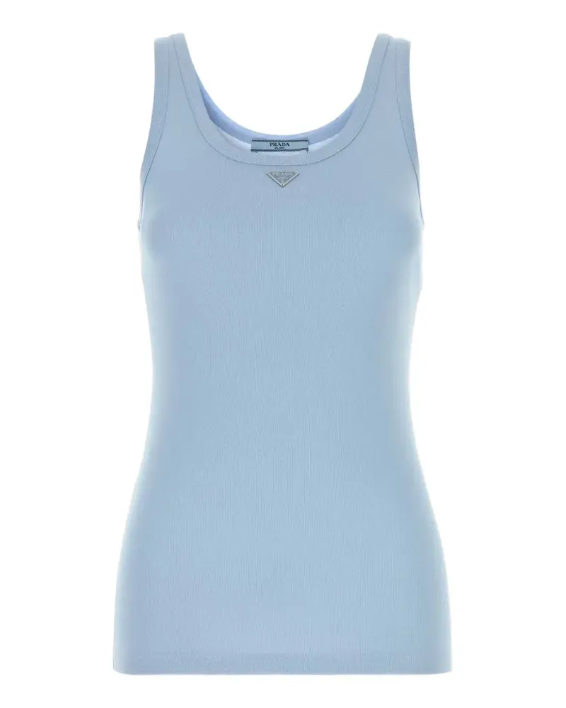 Prada Enamelled Triangle Logo ribbed-knit top - Blau Blau