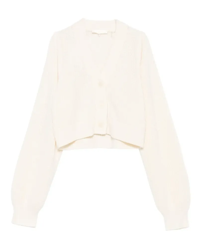 LoveShackFancy Gerippter Cardigan mit V-Ausschnitt - Weiß Weiß