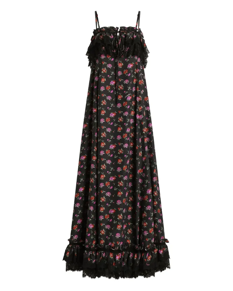 Dolce & Gabbana Geblümtes Maxikleid mit Volants - Schwarz Schwarz
