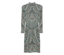 Stehkragen-Kleid mit Blumenmuster - Blau