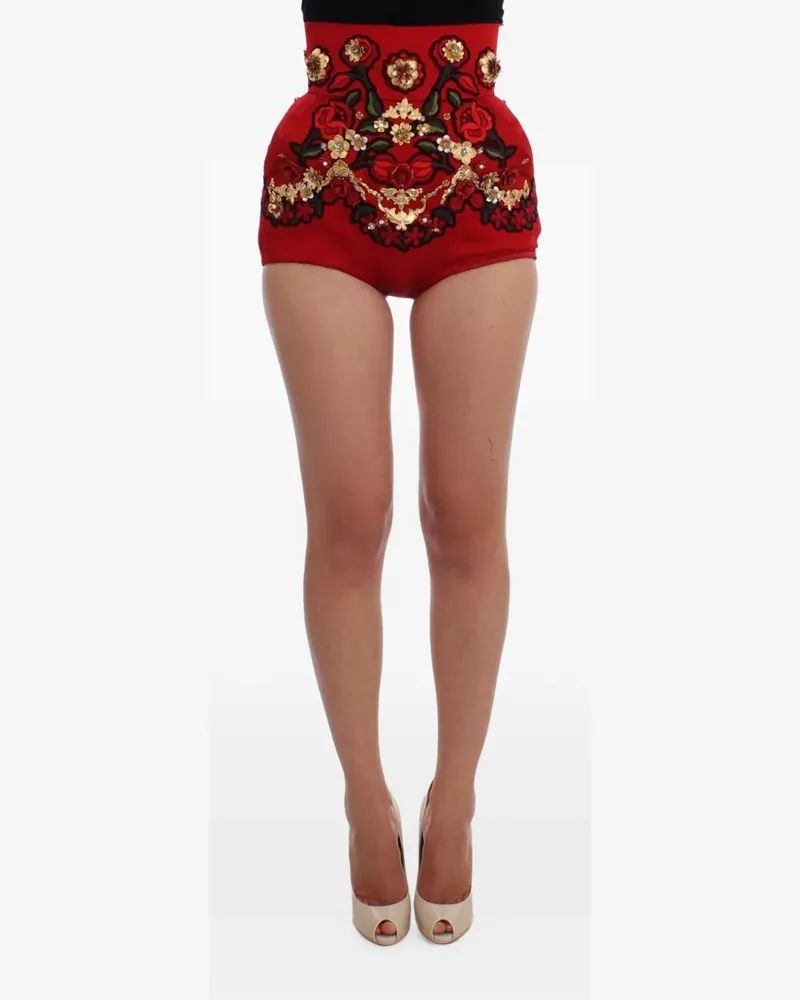 Dolce & Gabbana floral-embroidered mini shorts - Rot Rot