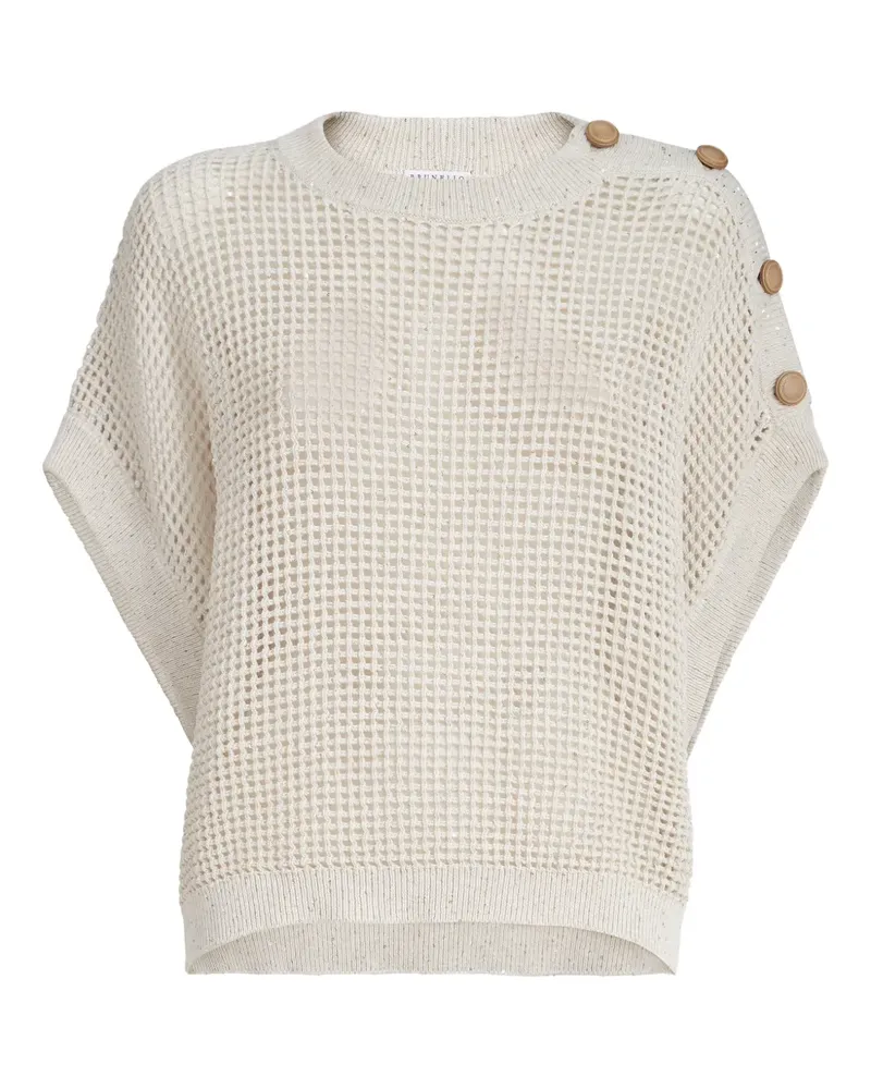 Brunello Cucinelli Geknöpftes Oberteil in Lochstrick - Nude Nude