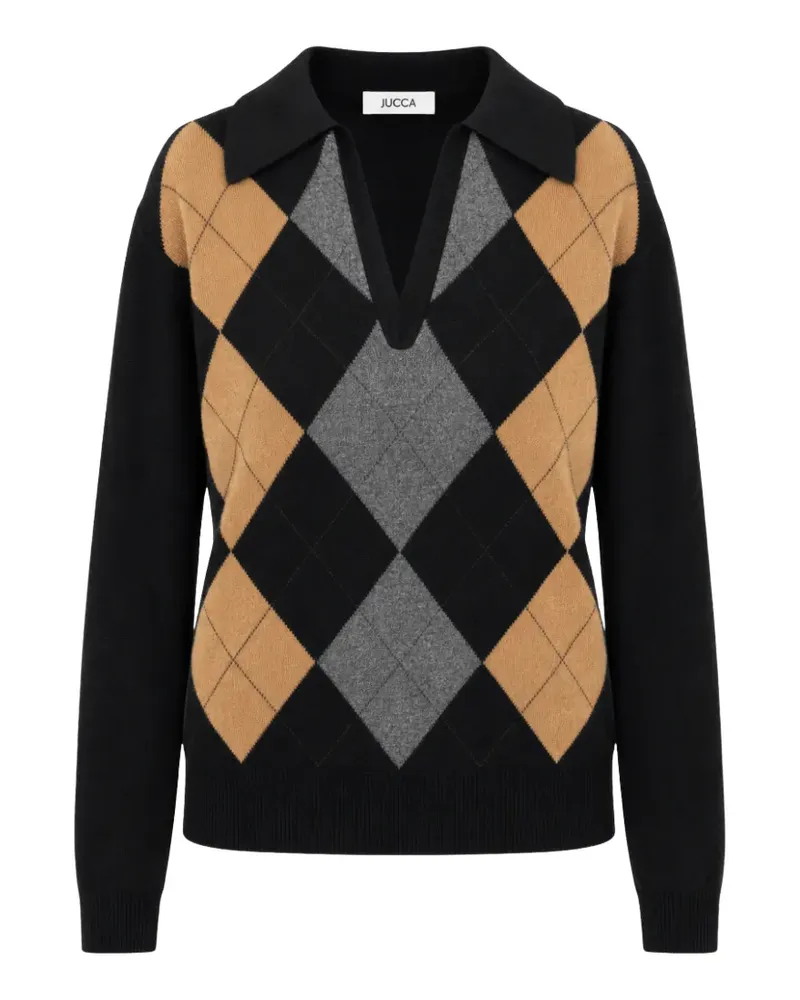 Jucca Pullover mit Kragen und Argyle-Intarsie - Schwarz Schwarz