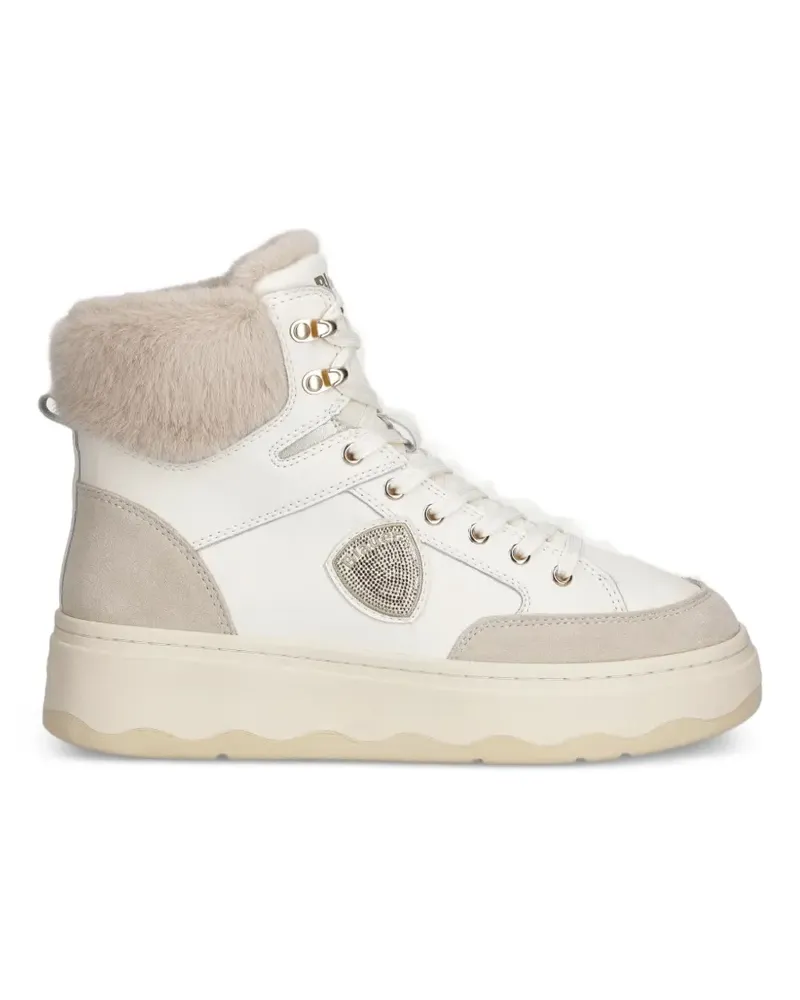 Blauer Sneakers mit Besatz aus Faux Fur und Schnürung - Weiß Weiß