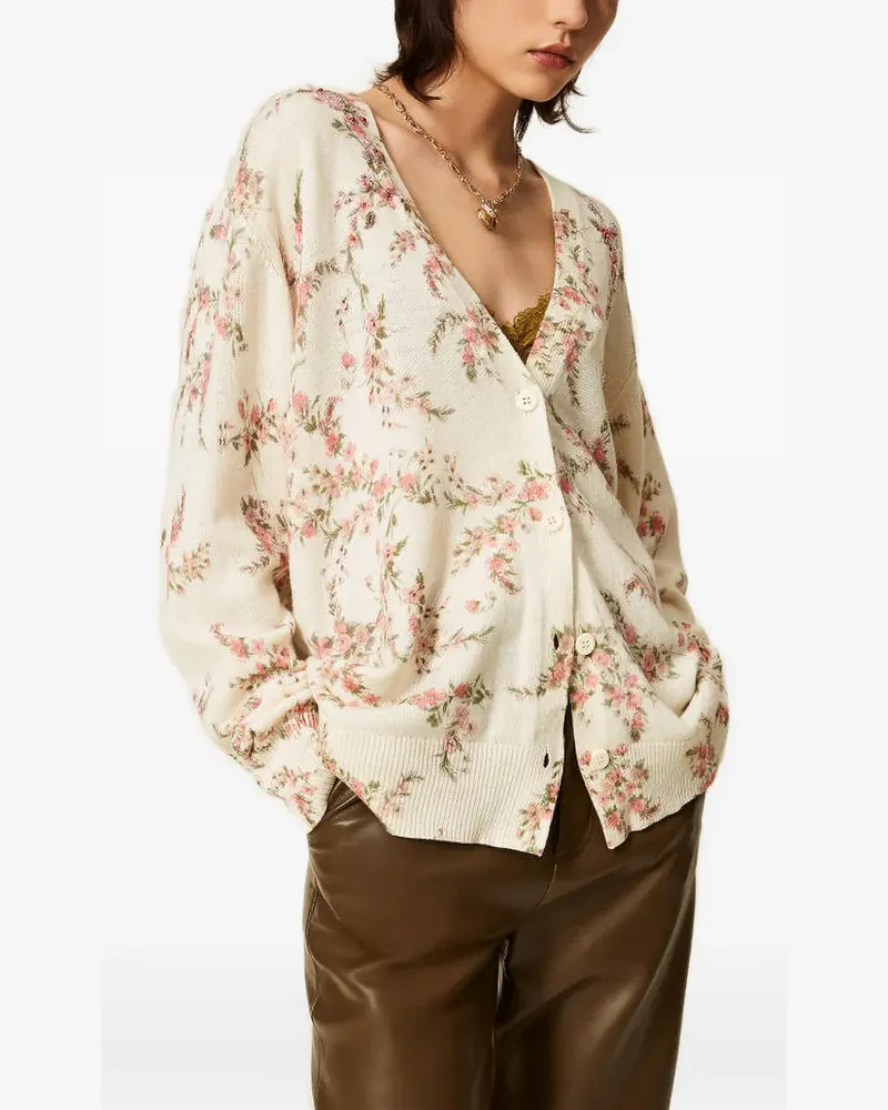 Twin-Set Cardigan mit Blumenprint - Nude Nude