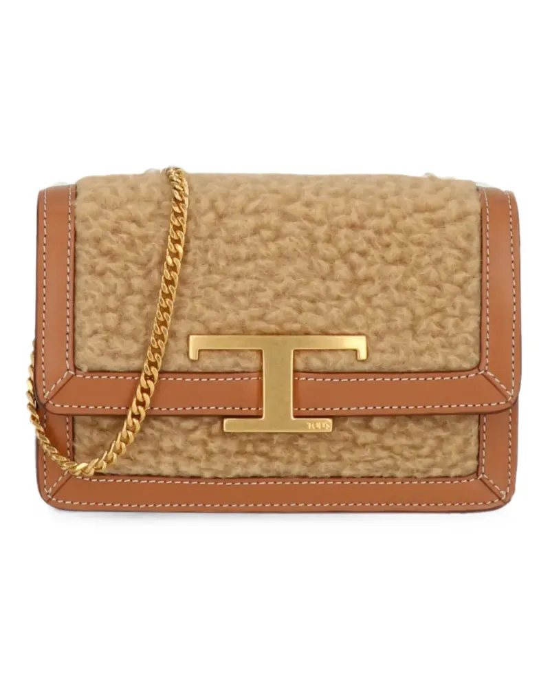 TOD'S T Timeless shearling shoulder bag - Nude Nude