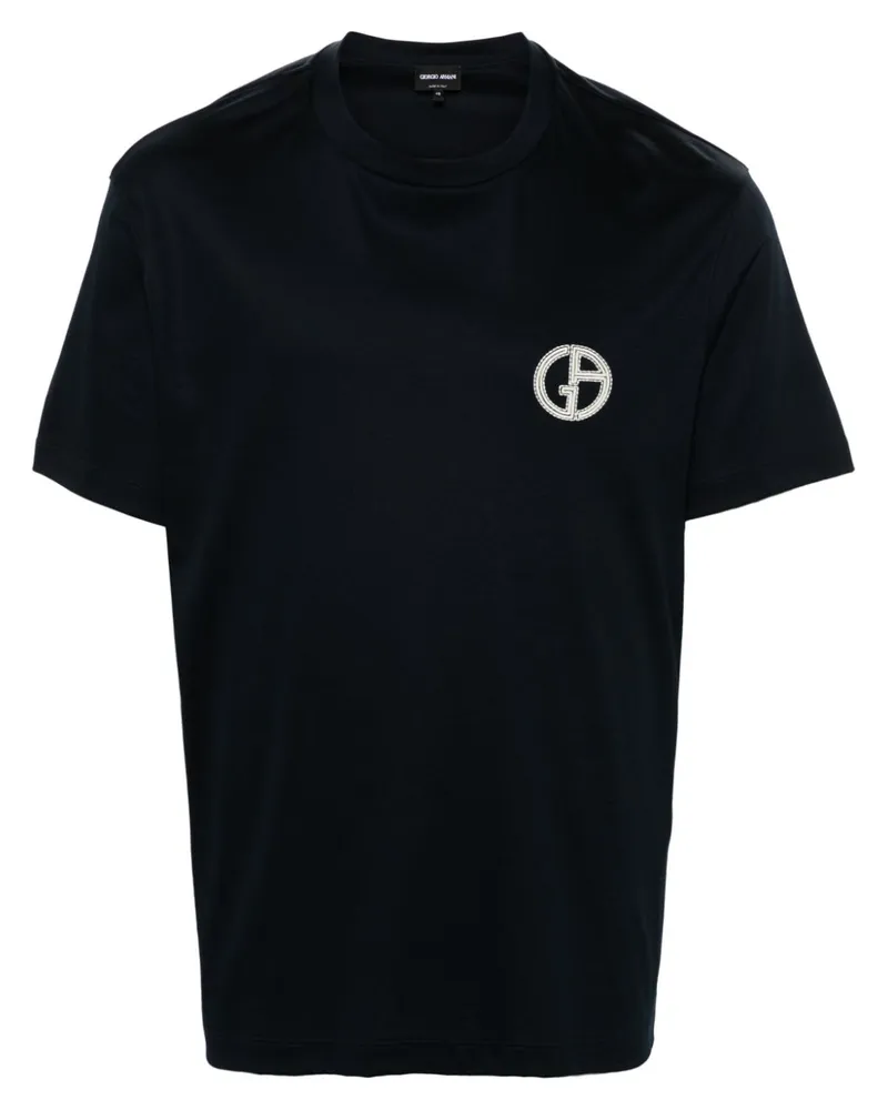 Giorgio Armani T-Shirt mit Logo-Stickerei Blau