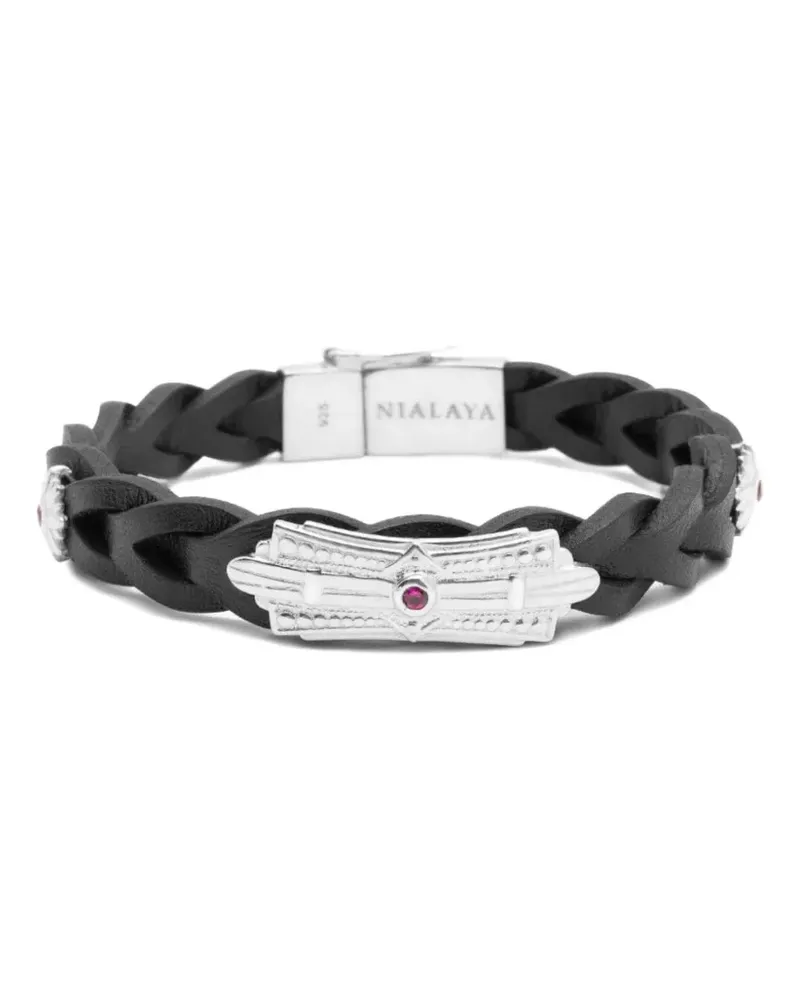 Nialaya Geflochtenes Lederarmband - Schwarz Schwarz