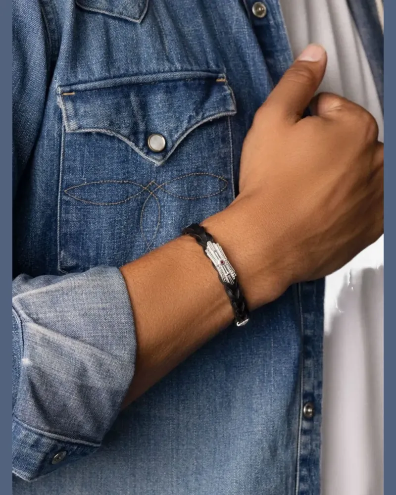 Nialaya Geflochtenes Lederarmband - Schwarz Schwarz