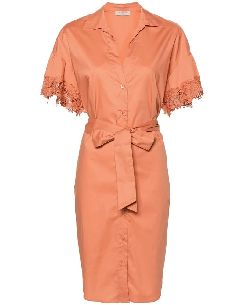 Twin-Set Hemdkleid mit Spitzenbesatz - Orange Orange