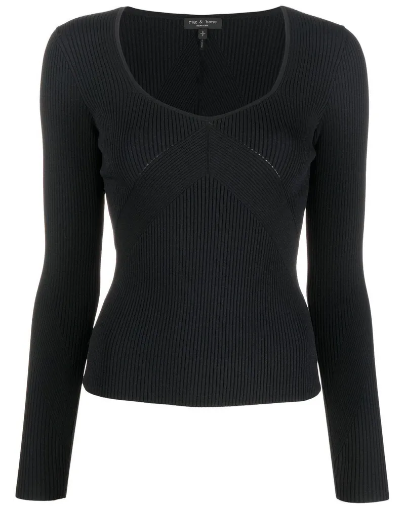 Rag & Bone Langarmshirt mit U-Ausschnitt - Schwarz Schwarz