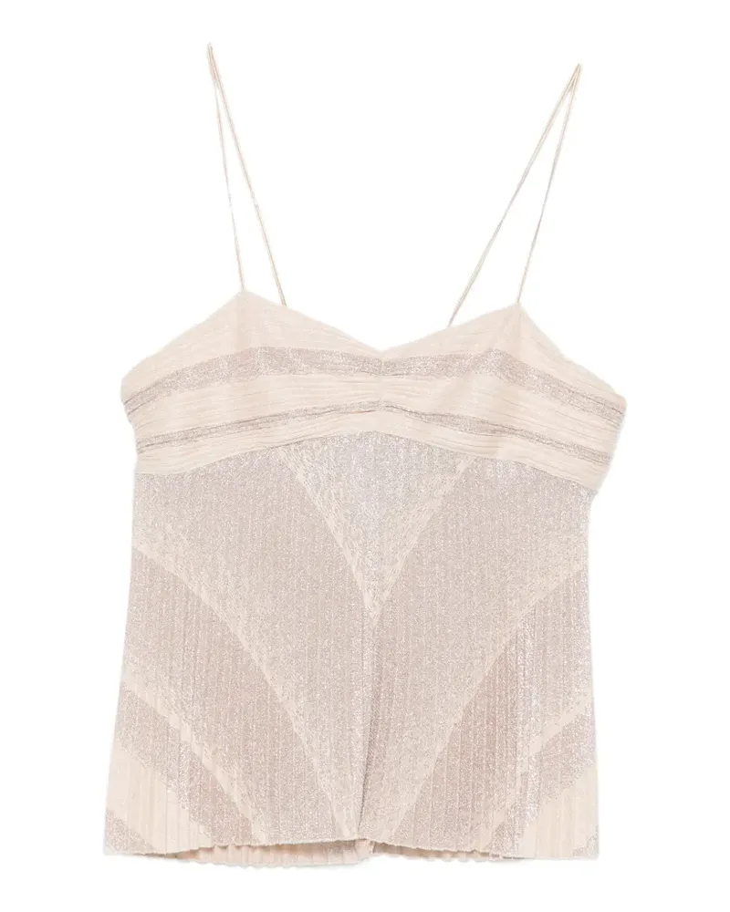 forte_forte Plissiertes Il Plissee Oberteil im Metallic-Look - Nude Nude