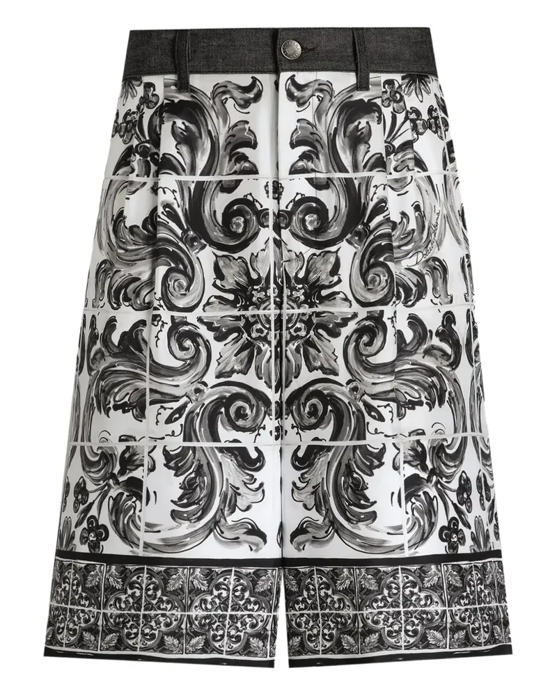 Dolce & Gabbana Jeans-Shorts mit Majolica-Print - Weiß Weiß