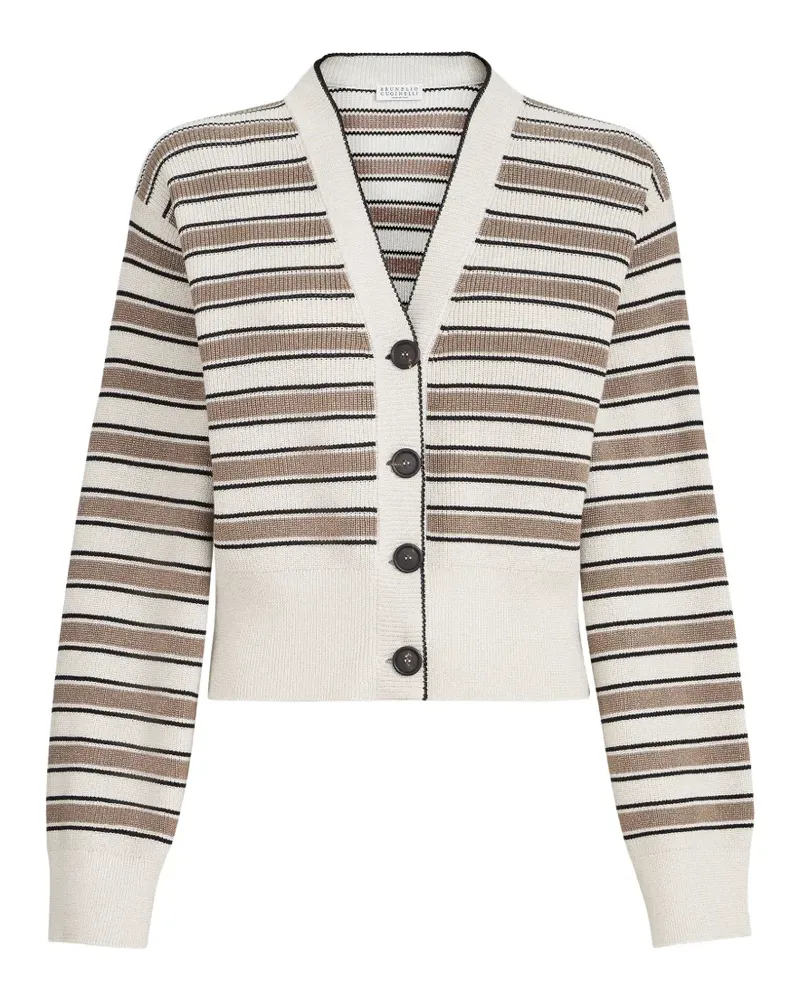 Brunello Cucinelli cotton cardigan with sparkling stripes - Nude Nude