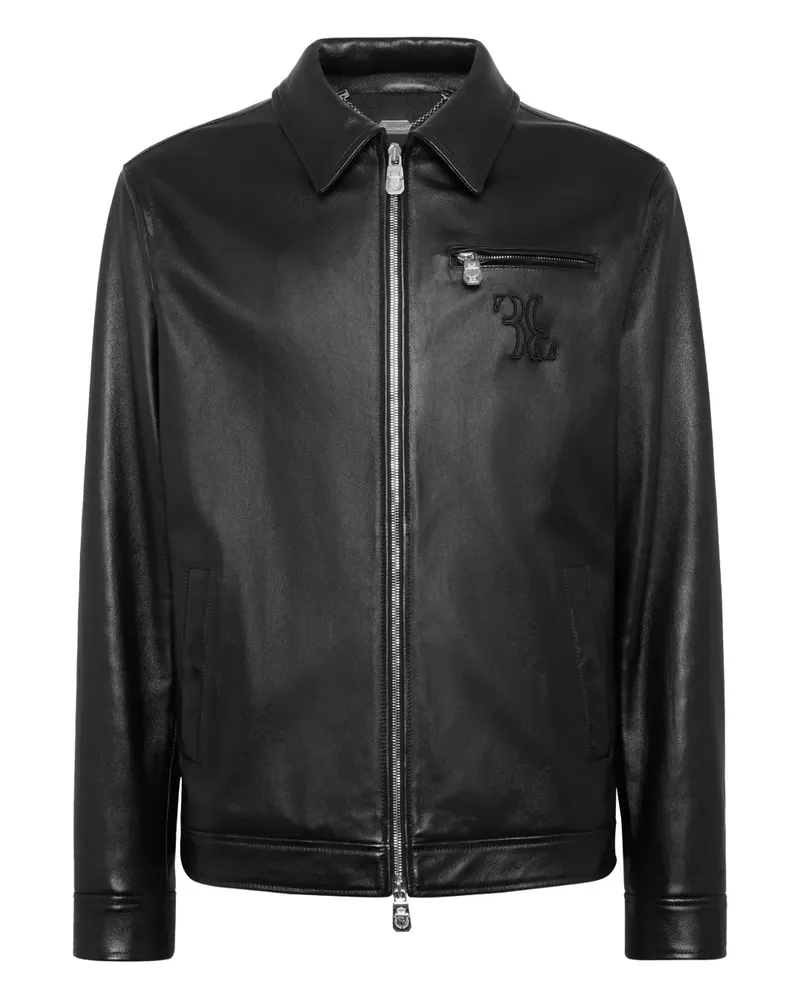 Billionaire Lederjacke mit Logo-Stickerei - Schwarz Schwarz