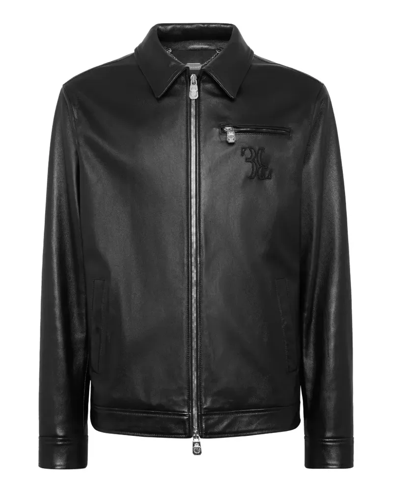 Billionaire Lederjacke mit Logo-Stickerei - Schwarz Schwarz